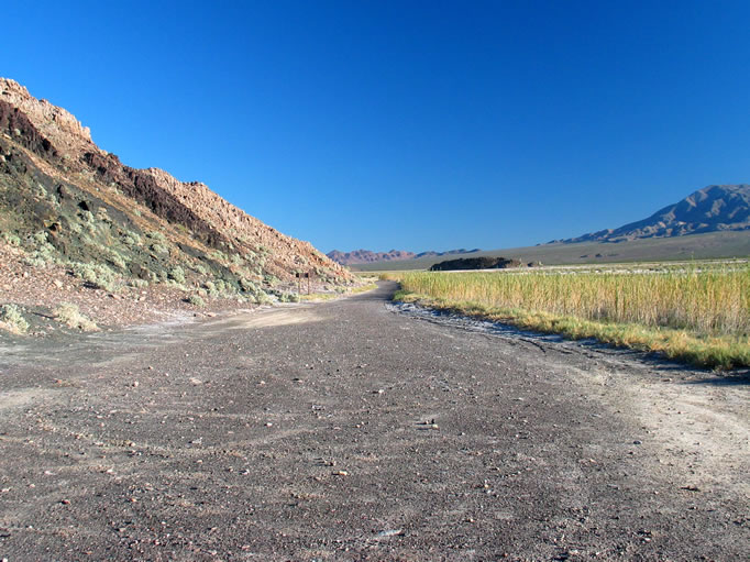 A look back at the entry road to the parking area and the Avawatz Mountains to the right.