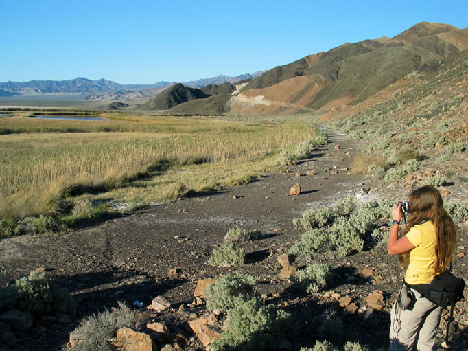 The hiking trail that climbs the hills in the distance goes to several talc mines that relied on the water from the springs for their operation.