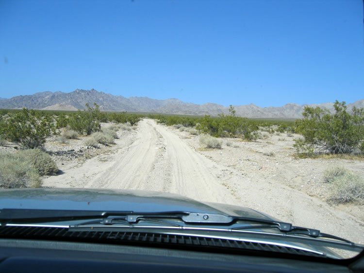 We've now turned northeast and are on the sandy Black Metal Mine road headed back into the Old Woman Mountains.