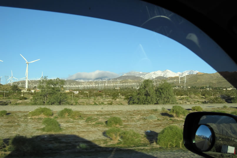 The wind generator farm near Palm Springs is humming this morning due to the stiff breeze.