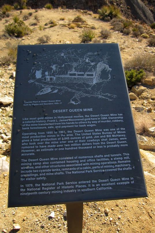 The Desert Queen, as you can see, has had a long and colorful history.  Due to its easy access and popularity, though, it's been "sanitized" by the park service and little is left but a few ruins, some old equipment and grated tunnels and shafts.  Still, since we'll be hiking through it to pick up the trail to the Eagle Cliff area, it provides some interesting glimpses into the past.