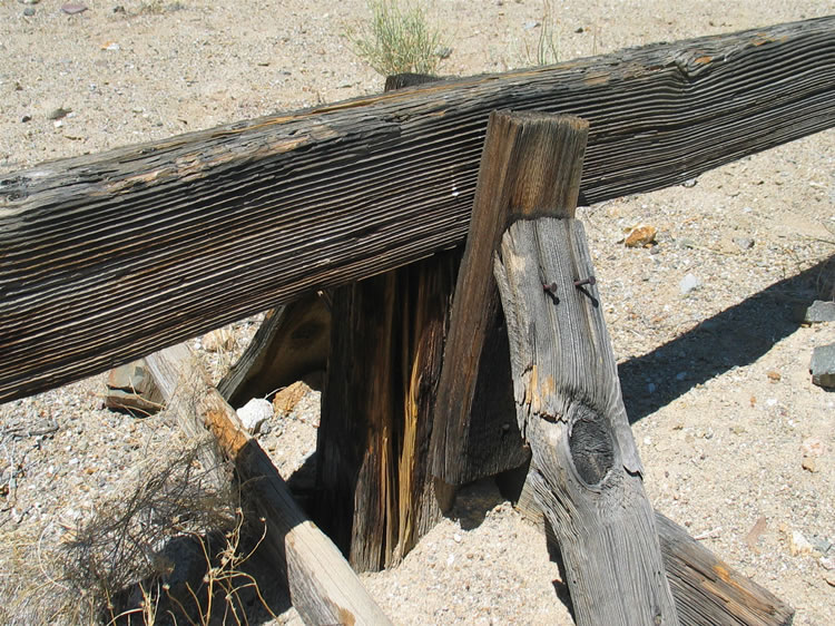 A close up of construction details.  Nails were used because they were cheaper than screws, but of course the vibration and shrinking of the green wood in the heat guaranteed that they quickly came right out!