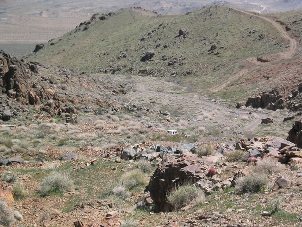 Looking down at the Jeep.