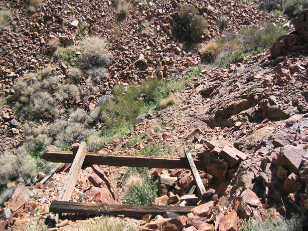 Frame for a precarious outhouse.