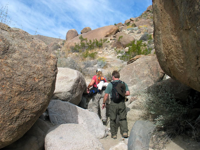 As we work up the canyon, we're looking for the beginning of the old road to the mine.