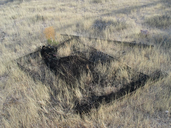 The remains of a bed frame.