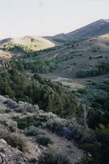 A view of our campsite from the hillside.