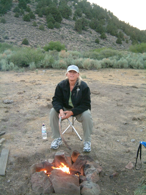 Jamie tending the fire.