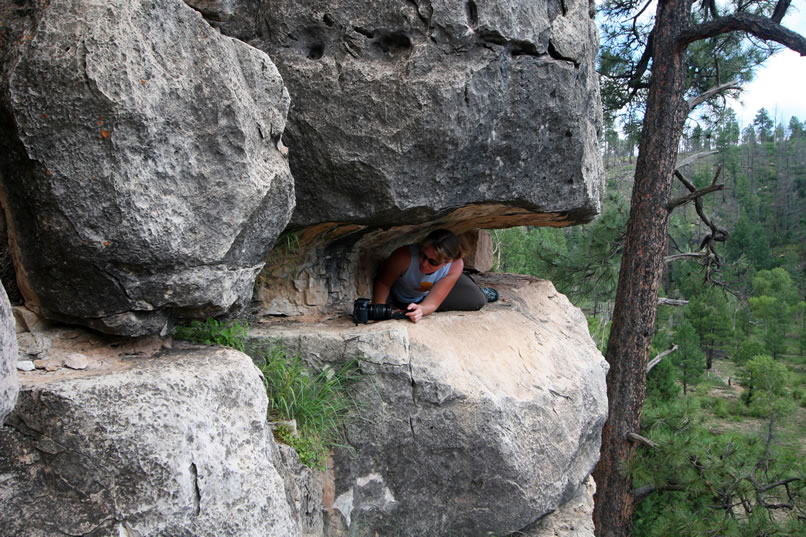 This is the most dangerous part and right after taking this photo, Jamie takes Niki's camera and helps her out of the crevice and back onto solid ground.