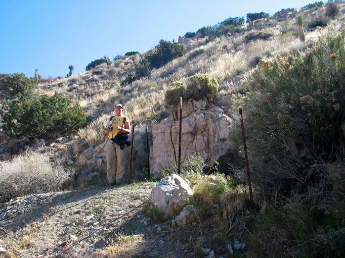 We soon come to Pinyon Well, a shaft sunk in solid granite.  It once had a wooden framework that was reported to have collapsed into the shaft in the 1930's.