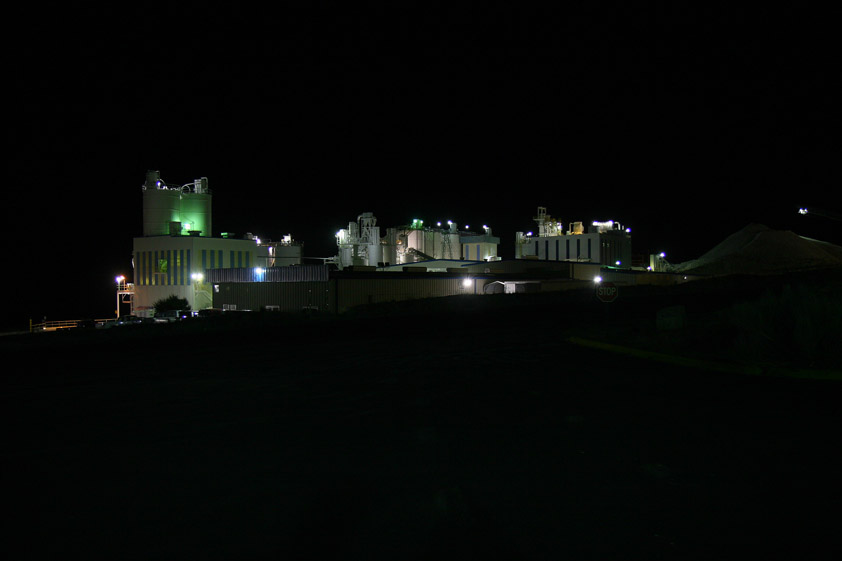A short drive brings us once again to the Omya plant.  Heck, it even looks better after dark!  I think we're getting into this "darkside" stuff!