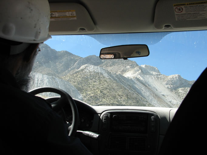 Niki and I ride with Howard Brown, the lead geologist.  He's quite a rockhound.  You should see the floor of the back seat!