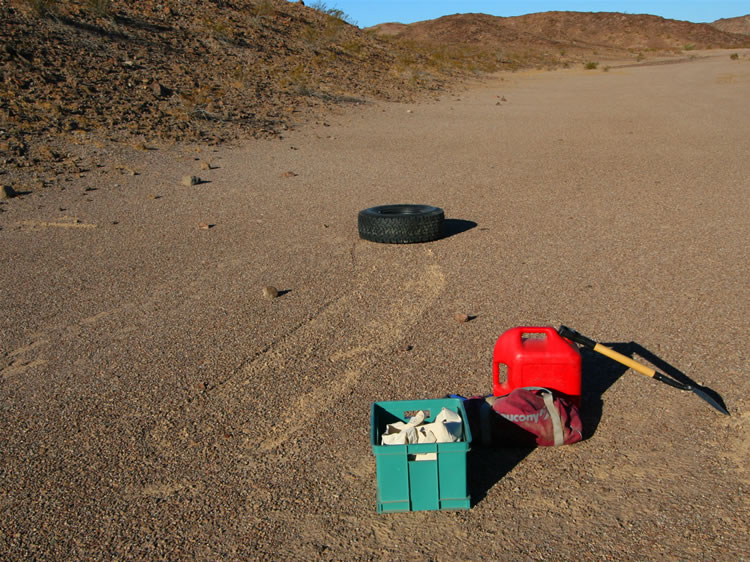 The mysterious sliding rocks of Death Valley's Racetrack have met their match!  While Niki is still trying to unglue her eyes and find her way out of her sleeping bag, I created the sliding tires of the Palo Verdes!