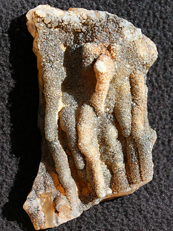 We'll end with a couple of rock shots that we took after we got home.  This one is of a piece of rather wormy tube agate that's liberally crusted with tiny drusy quartz crystals.