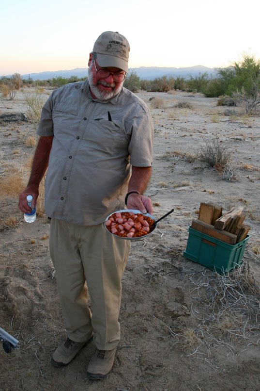 Mohave shows off his Vienna sausage and bean concoction.