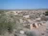 Miners' dugouts behind mill ruins. (80kb)