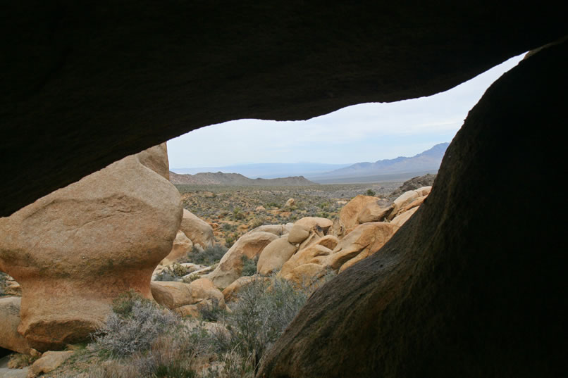 Looking down toward Cottonwood Wash from under a natural rock shelter.