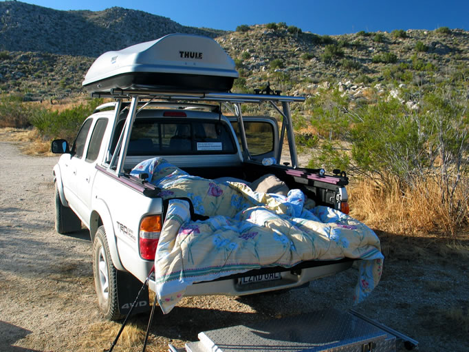 Early morning at our campsite south of Little Blair Dry Lake.  The hardest part of any trip is always getting Niki out of bed!