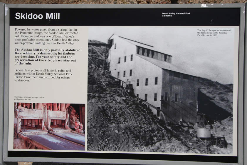 In May of 1908 the Skidoo Mines Company stamp mill was busily at work crushing ore which then went to the three Deister tables which collected the concentrates.  In addition, the tailings were periodically run through cyanide tanks to ensure that no gold escaped.