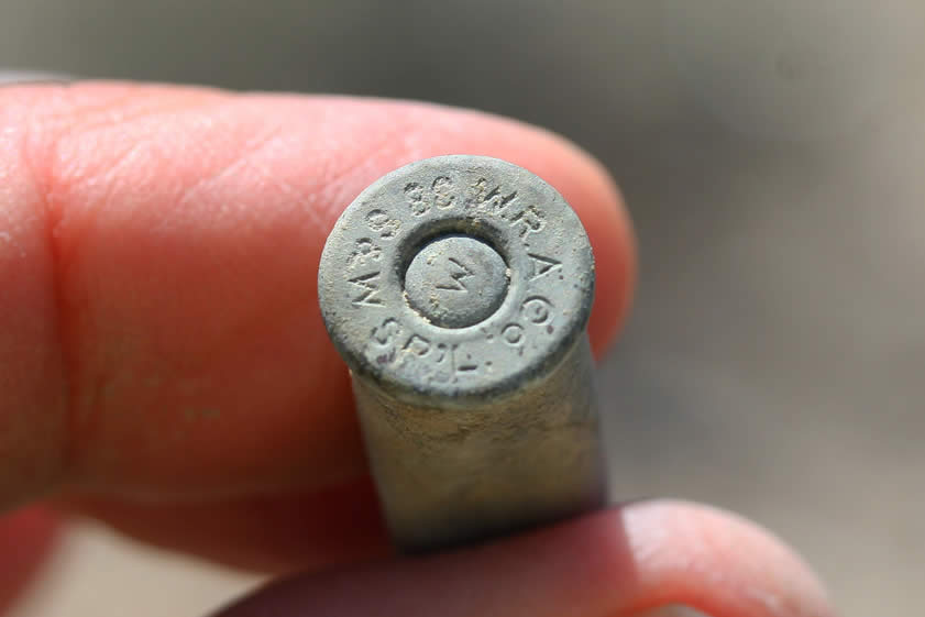 The headstamp lets us know that it's a 38 S&W Special made by Winchester Repeating Arms Co.  This would have been a black powder round with a solid lead bullet and has probably been out here for a very long time!