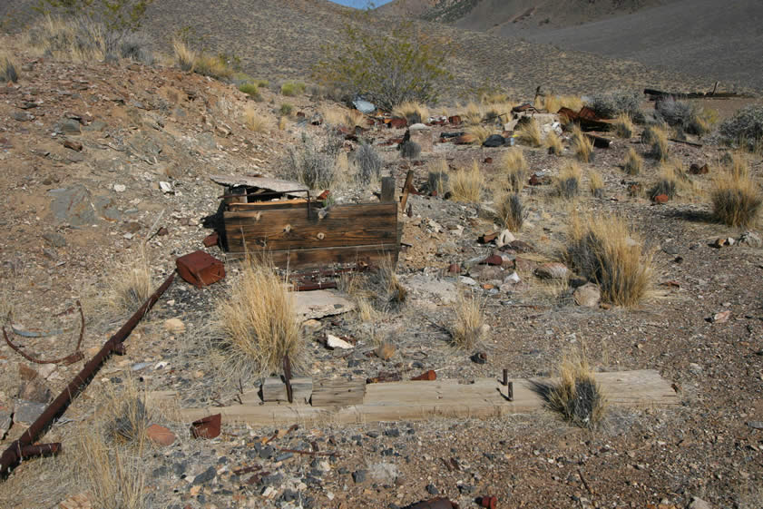 Near the caved in adit are the foundations for some of the mine machinery.