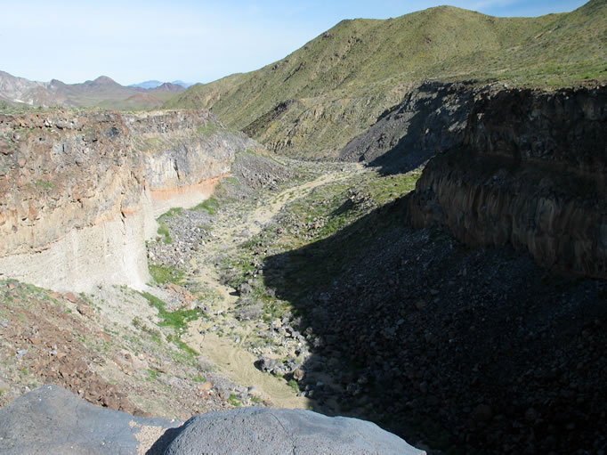 Looking down into the canyon formed by Easter Wash.