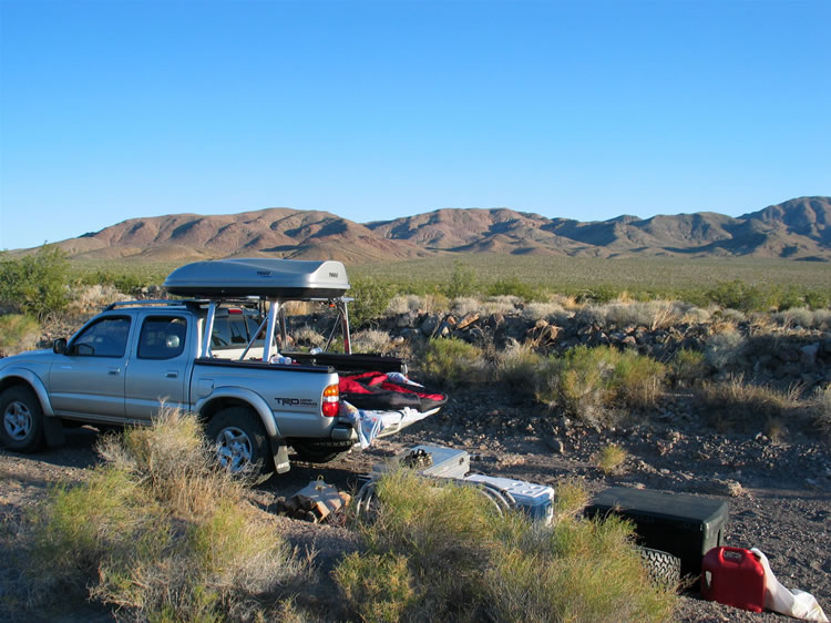Our campsite at dawn.  Something seems to be missing, though.