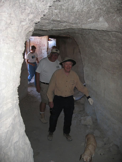 Toby leads Al and Ken through the tri-level dugout.