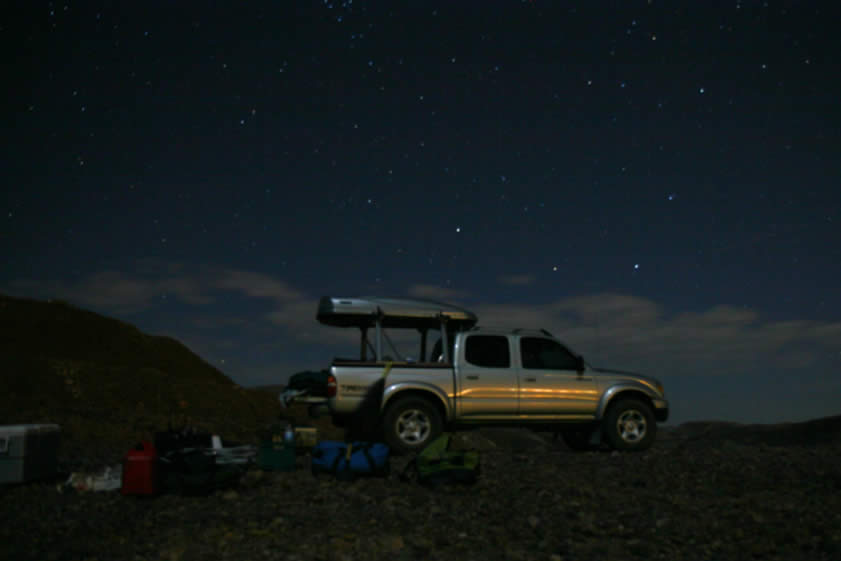 In this long exposure of the Lizardmobile, the lights playing off of its side are the ones from the valley below!  Well, time to turn in.  We have a new adventure coming up tomorrow when we join Howard Brown to hunt for the old Golden Cycle Mine!  We hope you'll join us for that one.  Until then, if you'd like to see how some of the rocks that we found today polish up, you can continue clicking!