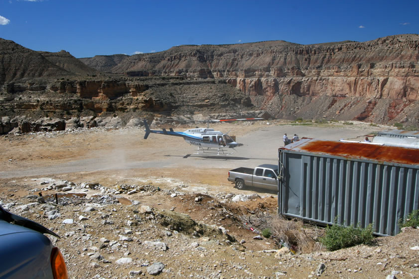 On certain days of the week the village is connected to Hualapi Hilltop by helicopter.  A constant back and forth shuttle brings villagers to the hilltop and also carries goods back down in a sling that dangles under the fuselage.