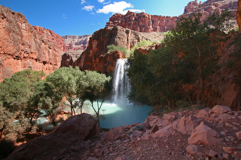 We decide to head down to the campground first to get a site, set up the tents and then come back to the falls unencumbered by our backpacks.