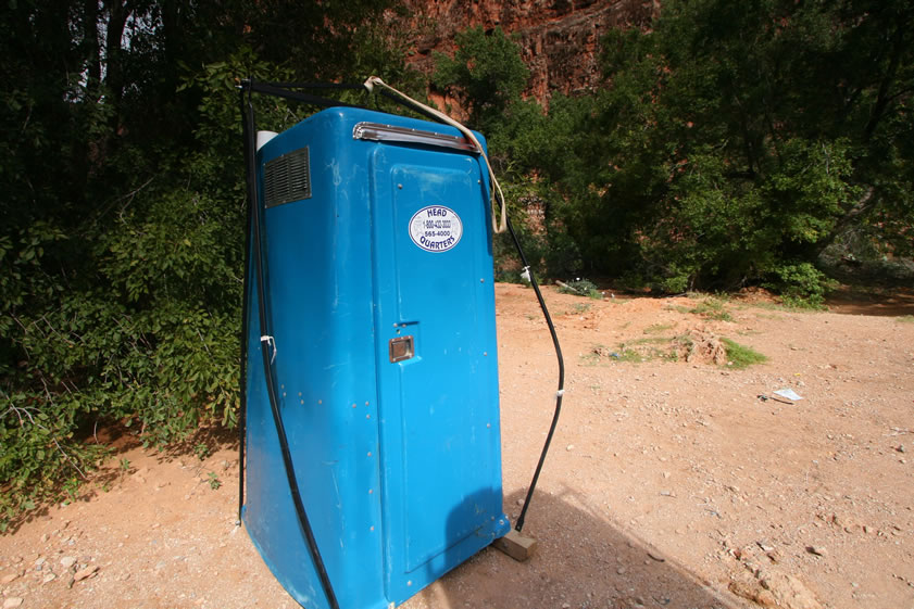 Actually, we're being unfair to these toilets because they're special in their own way.  They can fly!  Notice the canvas sling and the pipe reinforcements around the exteriors.  The only way to service these is to fly them out via helicopter!
