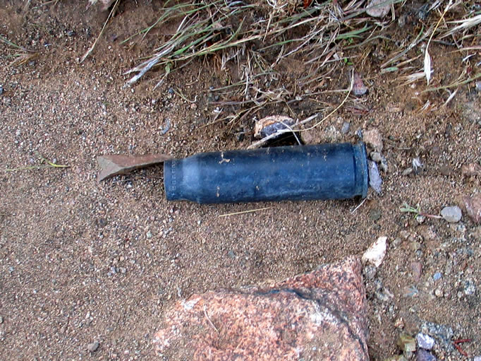 A 20mm canon shell case.  Somebody missed Fort Irwin by several miles!