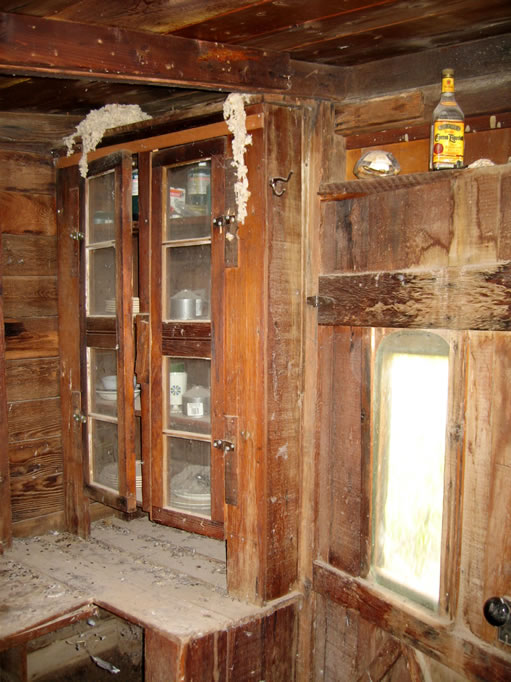 Bedding has been shredded by those pesky rodents and now festoons their nests above the cabinet.