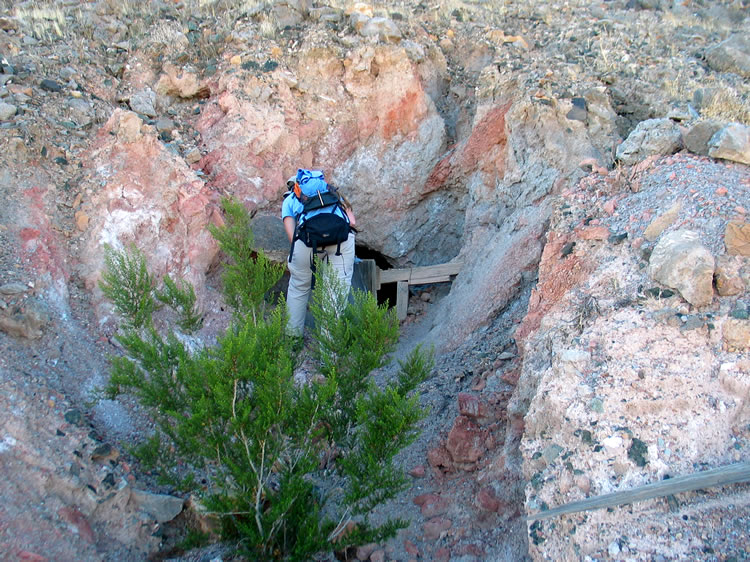 Niki checks out the second adit, a crumbling, dangerous looking one.