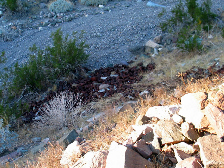 There were several large can dumps.  This one, near the cookhouse, extends down into the wash.