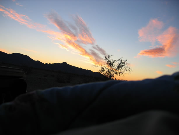 Sunrise from our truck bed.
