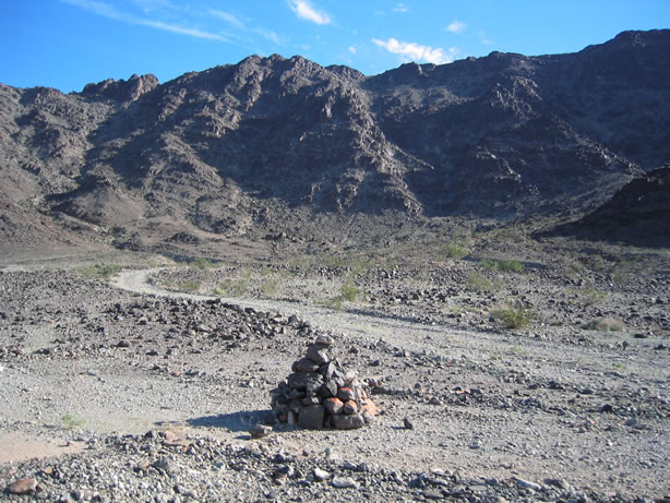 After two hours of hiking the cairn tells us we have arrived at the McCoy Spring site.