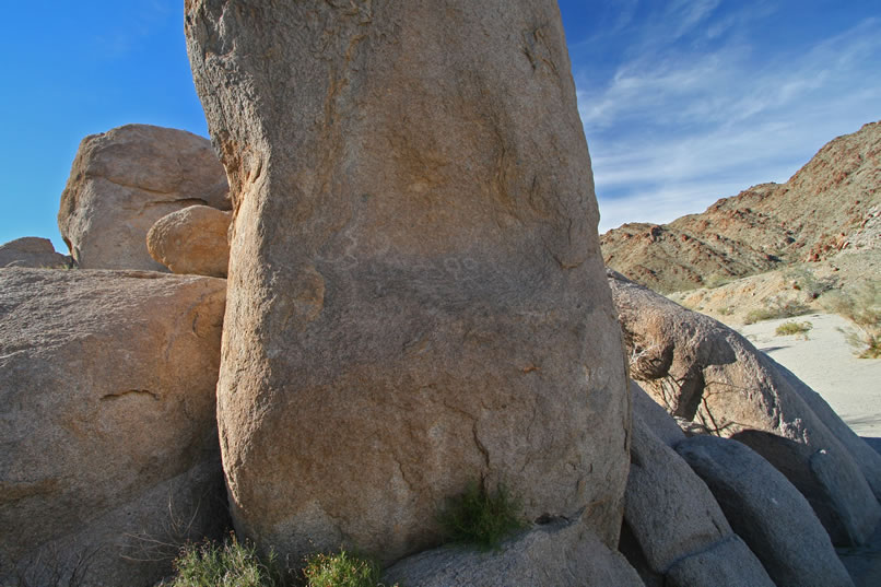 The first petros of the day are quite faint, but we love how they're tucked into a shallow depression in the boulder.   The question now, of course, is are there any more?