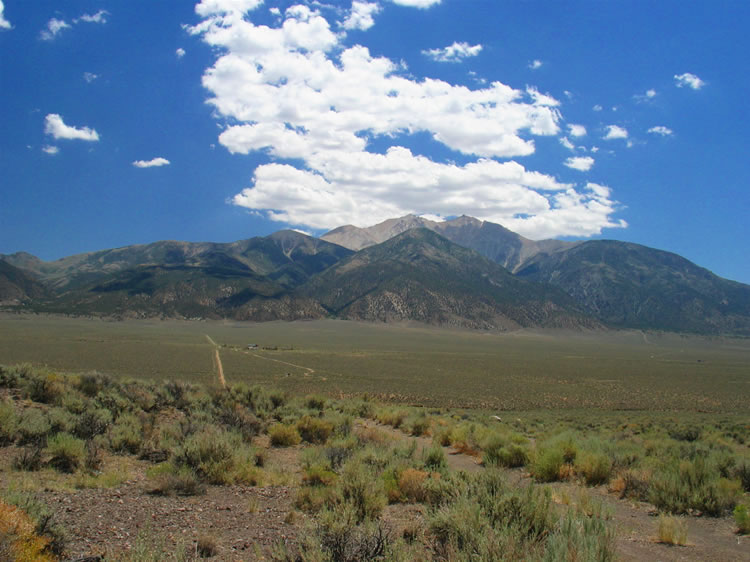 A look back at where we've been.  Boundary Peak is beginning to pick up a bit of cloud cover.