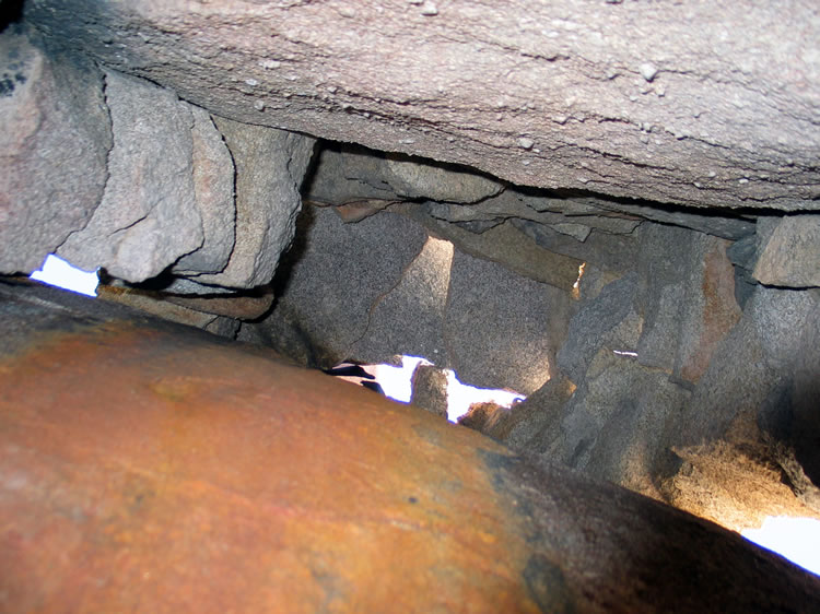 A look up the inside of the chimney.