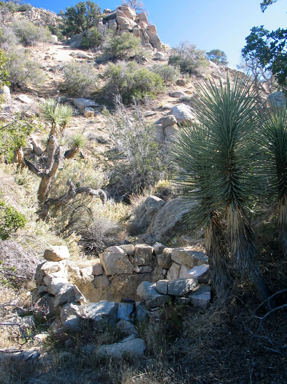 Adjacent to the arrastra site is what appears to be an abandoned well or cistern.  Notice the interesting can sitting on the wall.