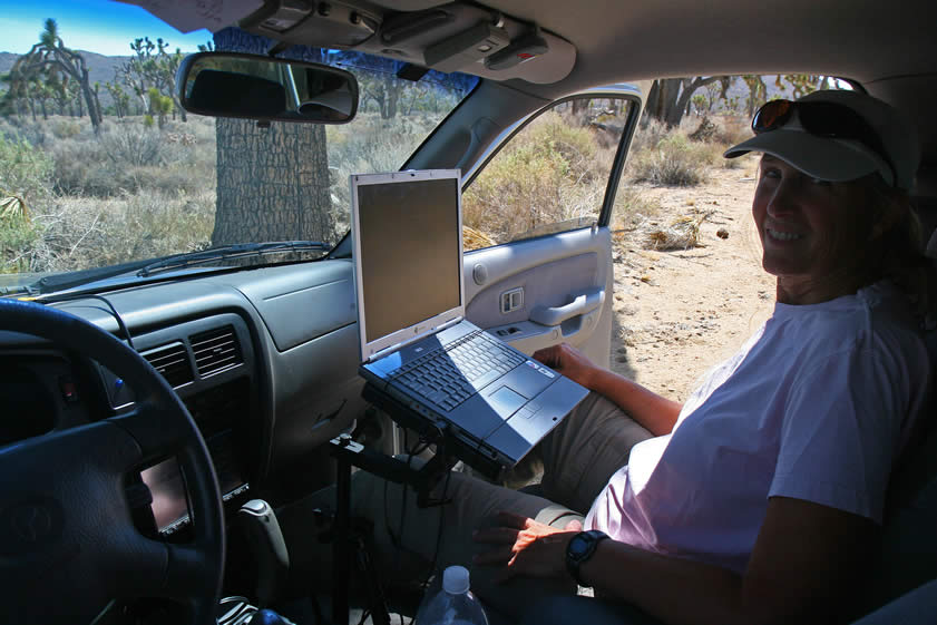 With Jamie in the navigator's seat we stop at a cattle guard to pick up our next geocache.
