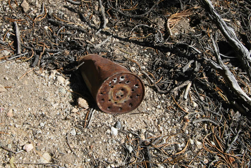 The ore here was found in a series of chutes and chambers and was a rose color due to the high iron content.  The name Rose Mine was therefore easy to arrive at and the reddish tailings that surround the old can scatters recall the rich ore that prompted the descriptive title.