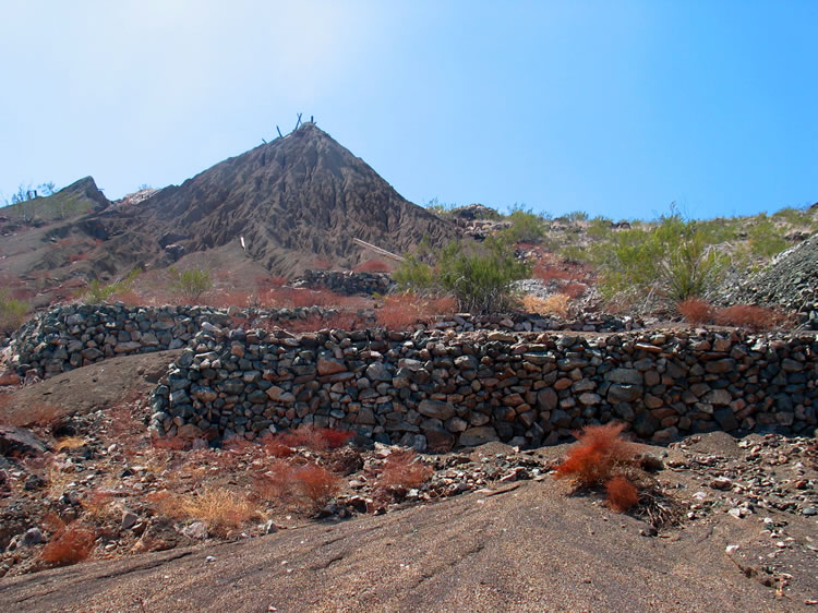 These stone foundations are down near the wash and just below the tunnel portal.