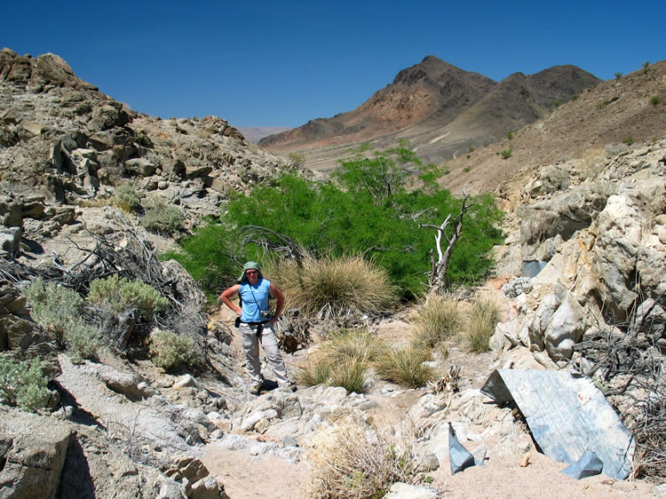 As we climb back up the wash you can tell from Niki's turban that the heat is really getting to us.