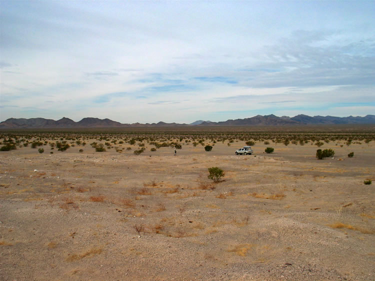The main opalite location is in a group of small brownish buttes which extend northwards from the Ship Mountains.  The location is easy to spot due to the numerous pits left over from previous diggers.