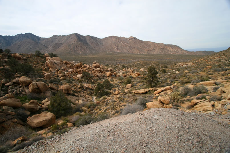The view down to Cottonwood Wash from the tailings pile at the main adit.