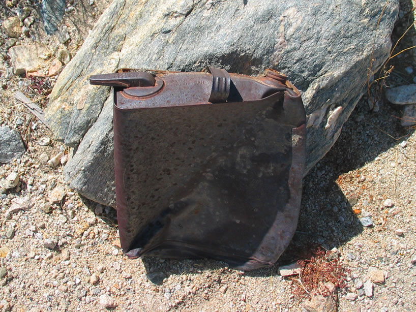 This old oil can was found at a nearby prospect pit.